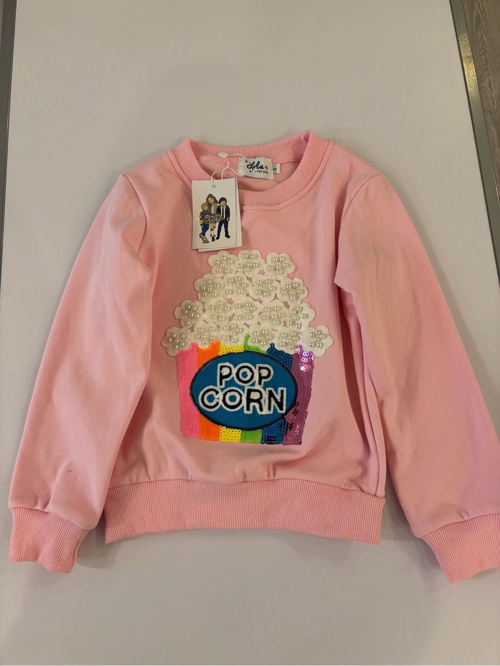 Lola and the boys Girls Pink Sequin Popcorn Sweatshirt - Kids